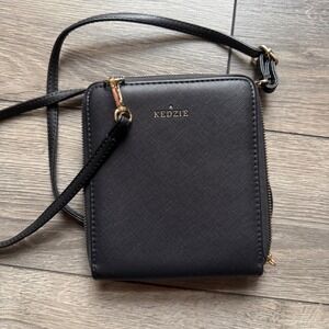 Kedzie Black Leather Crossbody Wallet Bag Gold Hardware Zip Around
